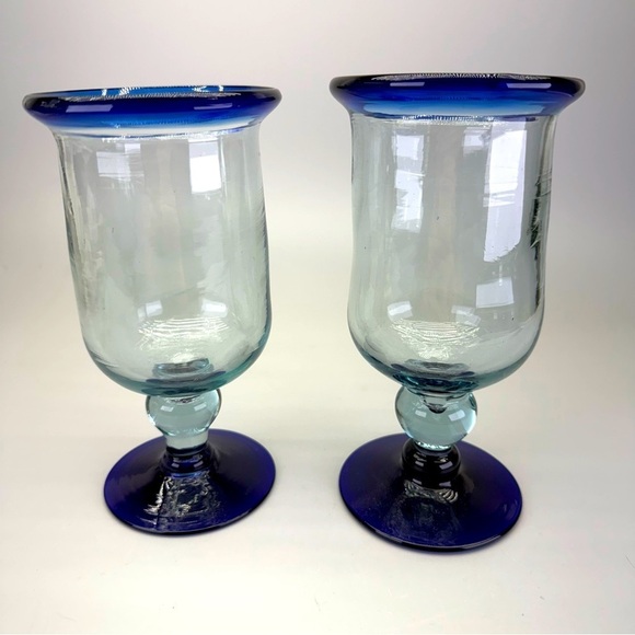 Handblown Mexican Cobalt Blue Goblets - Picture 3 of 10